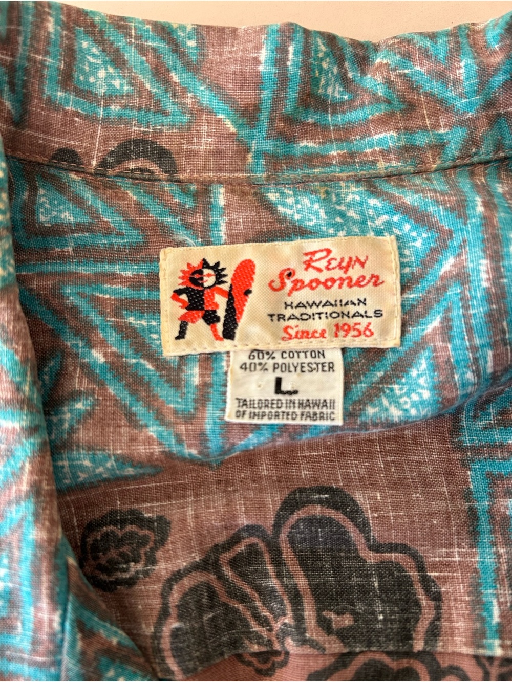 Vintage Reyn Spooner hibiscus Hawaiian print button down, teal shirt size large - Picture 2 of 9